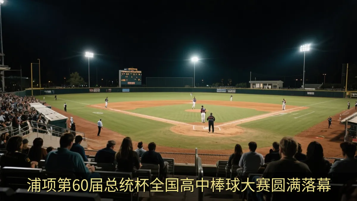 夜间灯光下的棒球场与观赛人群