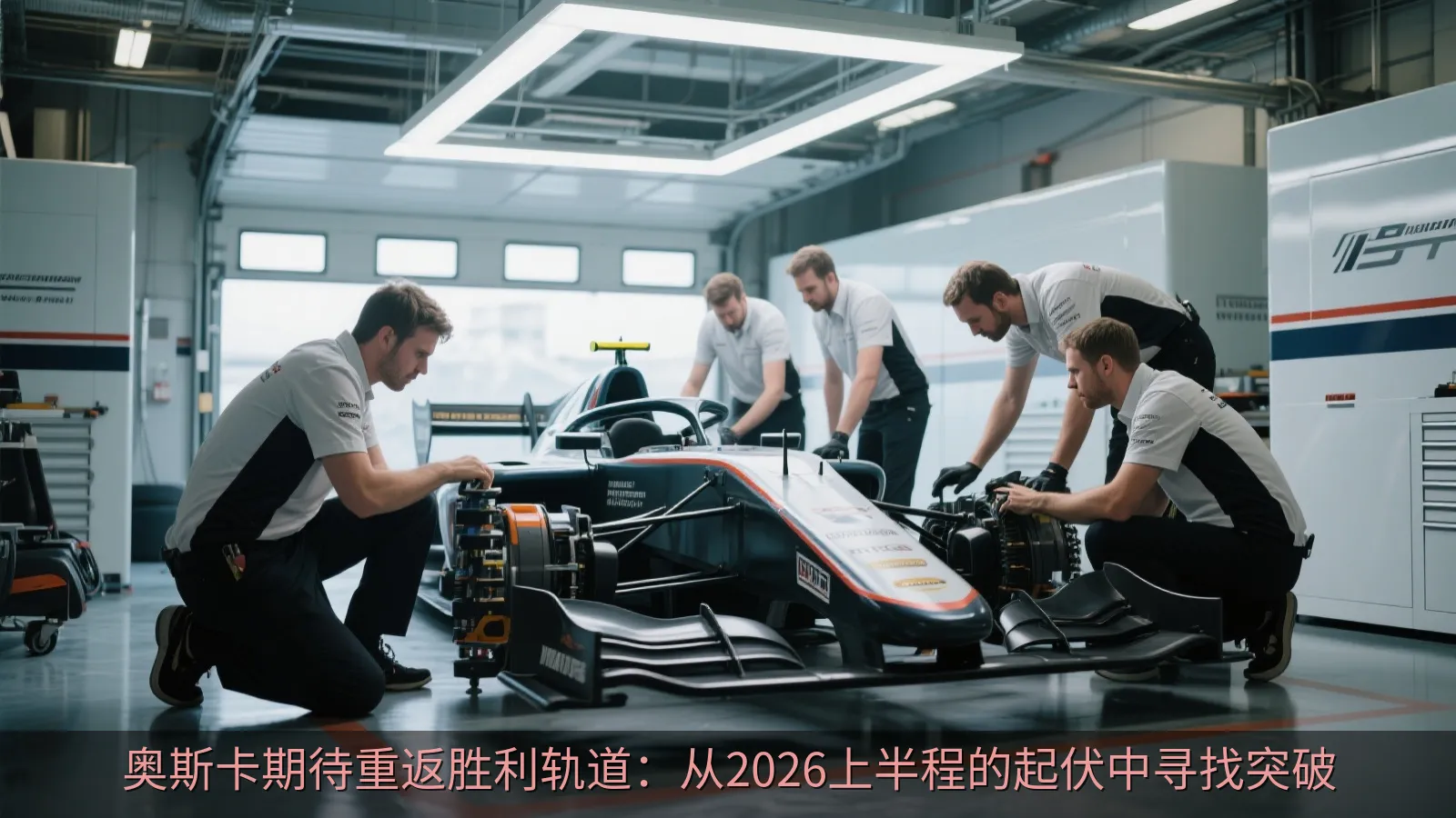 赛车维修团队在车库内进行精密调校